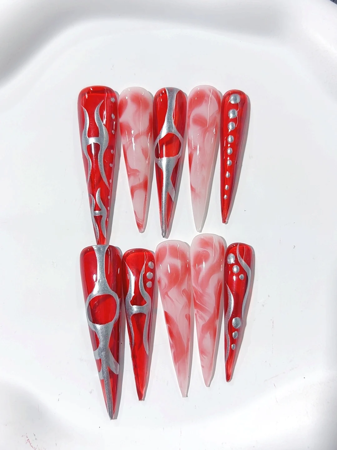 

5cm Red Flame Smudged Sexy Style Fashionable Wearable Manicure (L158)