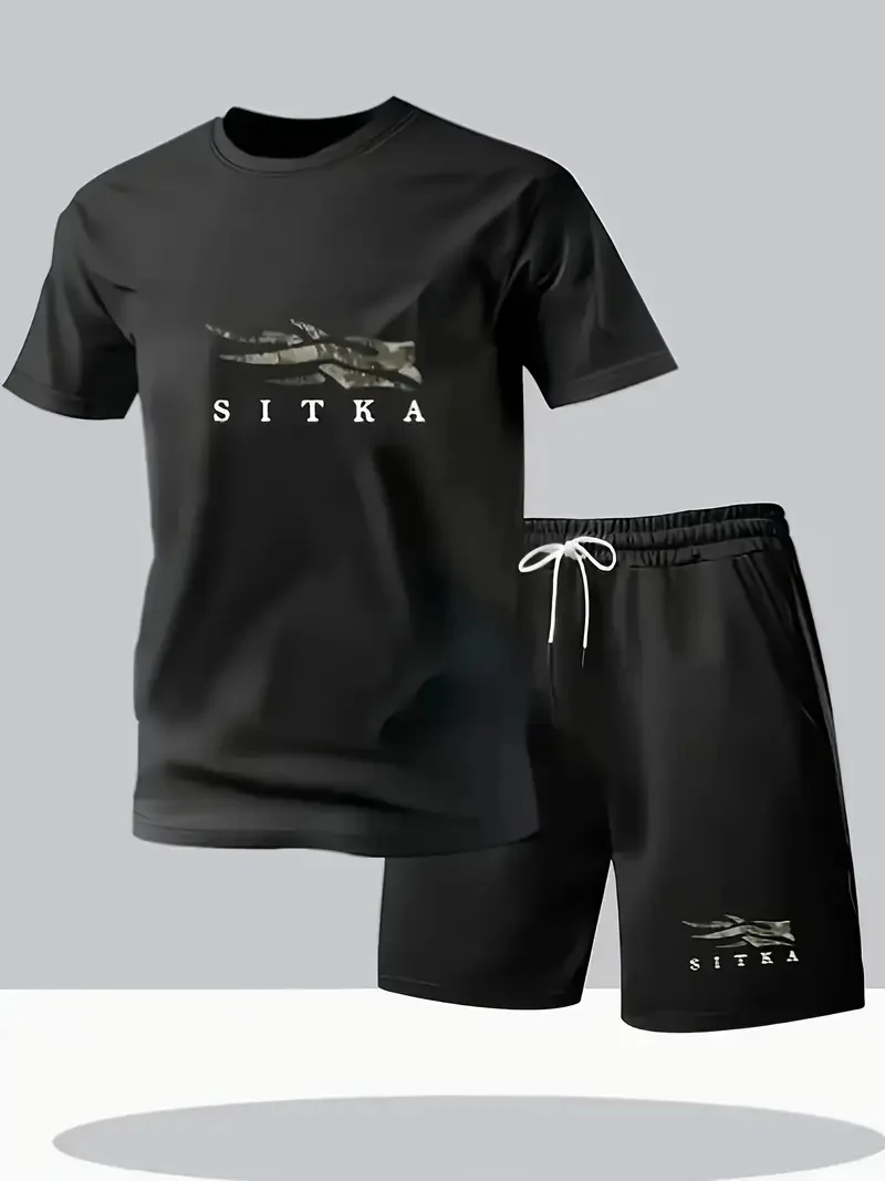 

New Men'S Casual Short Sleeve T-Shirt Short Pants -Summer Lightweight Breathable Round Neck Tee Short Pants Suit