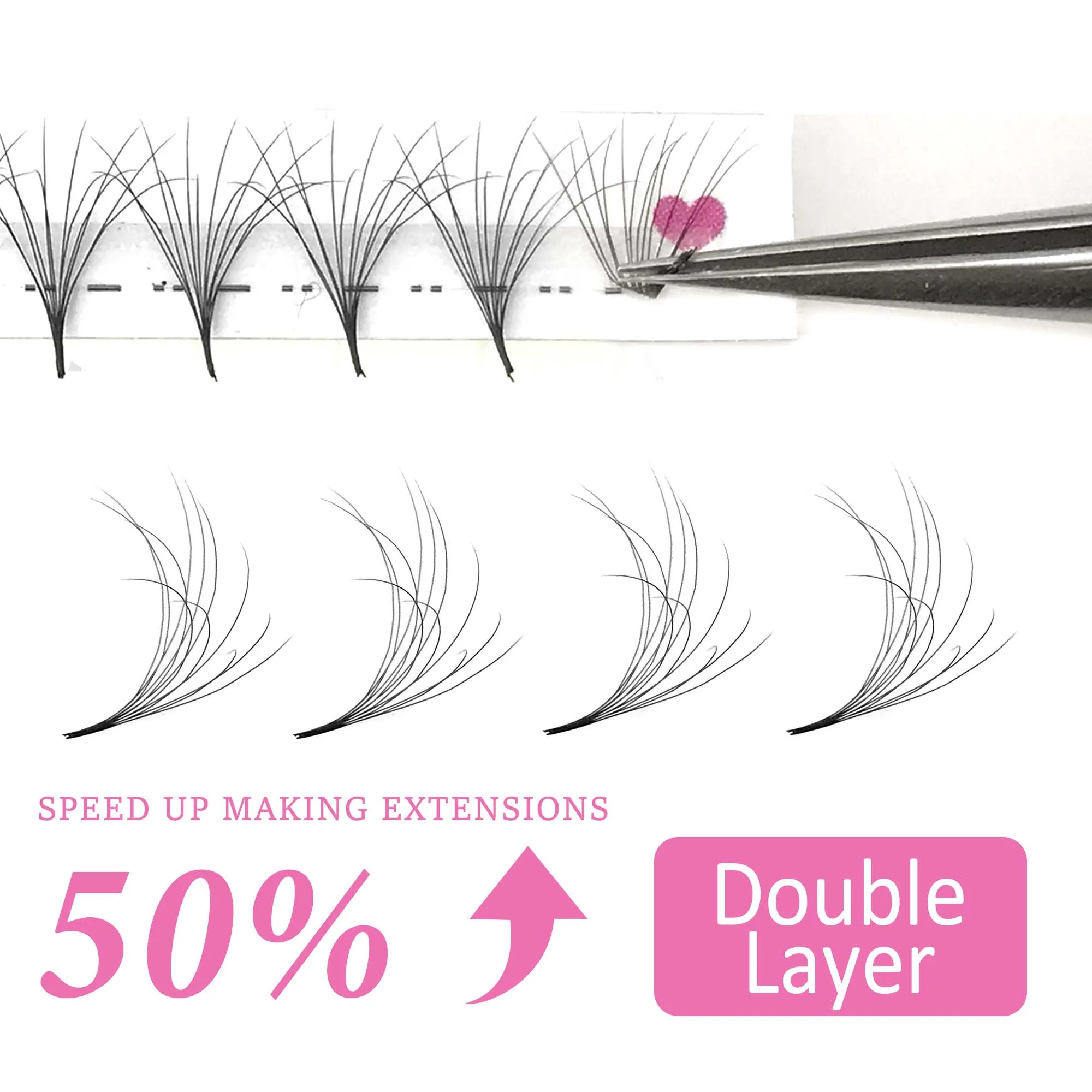 12Rows Double Layers Pointy Base Premade Fans Eyelashes Extension 6D Fluffy Premium False Mink Individual Lash Suit for Salon