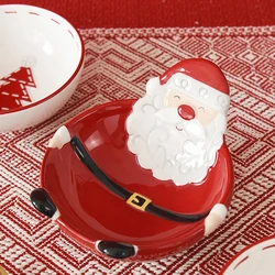 1Pcs Nordic Ceramic Santa Claus Bowl Creative Embossed Fruit Salad Bowl Western Salad Bowls Home Tableware Christmas Gift
