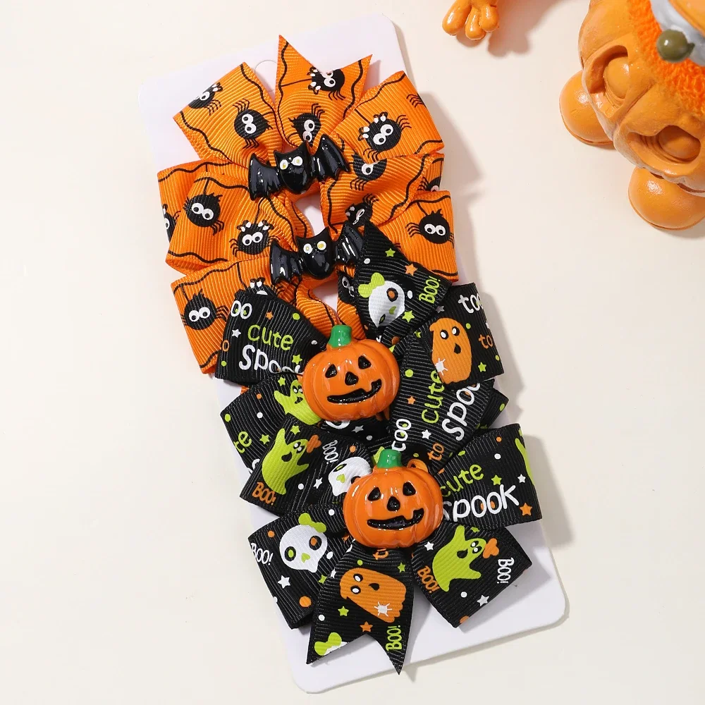 4 teile/satz Halloween Cheer Bow Haars pange für Kinder lustige Kürbis Haarnadel Band Bowknot Haars pange Mädchen Kopf bedeckung Haar Zubehör – Detail 25