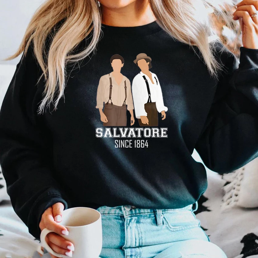 Vampire Diares Sweatshirt Salvatore Brothers Est 1864 Hoodie Damon and Stefan Brothers Graphic Pullover Mystic Falls Sweatshirts