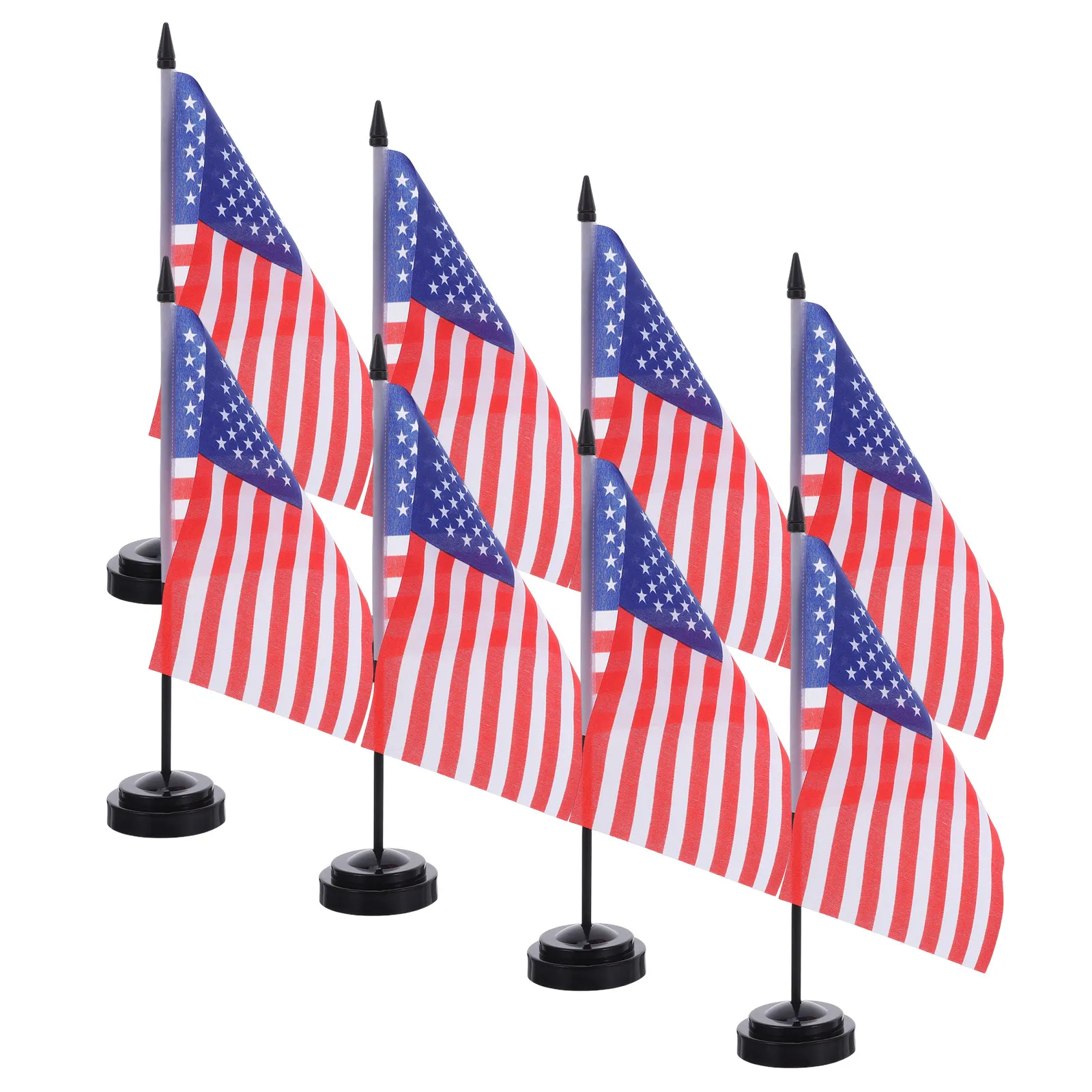 8Sets American Desk Flags Small Tabletop Us Flags Black Base Office Meeting Decor Patriotic Event Decoration Office Desk Flag