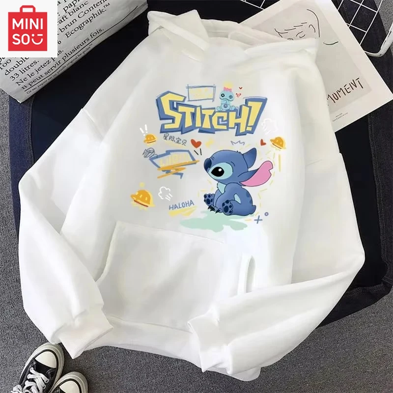 

MINISO Kawaii Loose Cute Men's Sweatshirt Lilo & Stitch Cartoon Print Clothing Comfortable Daily Men's Hoodie Popular