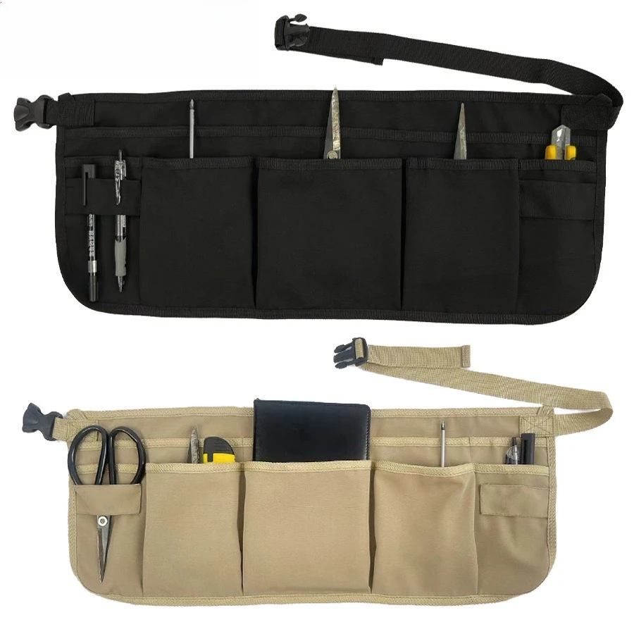 Utility waist apron with 12 pockets, waterproof and adjustable, suitable for construction workers, carpenters, and electricians
