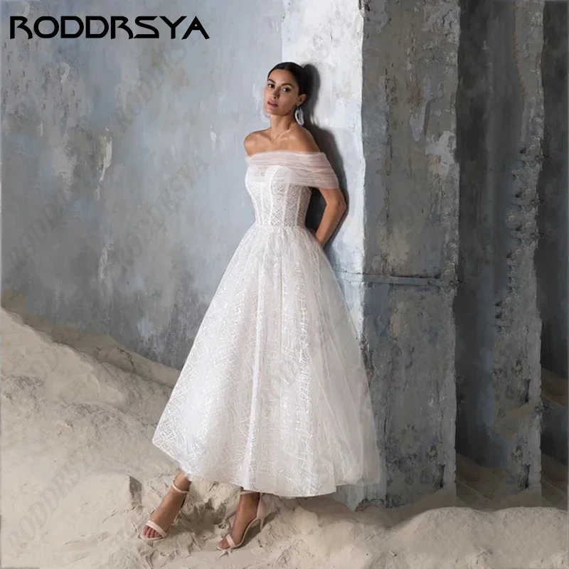 RODDRSYA suknie ślubne Boho dla kobiet elegancka łódka z dekoltem bez rękawów suknie ślubne Sexy bez pleców tiul Vestidos De Novia suknie ślubne Boho dla kobiet elegancka łódka z dekoltem bez rękawów suknie ślubne Sexy