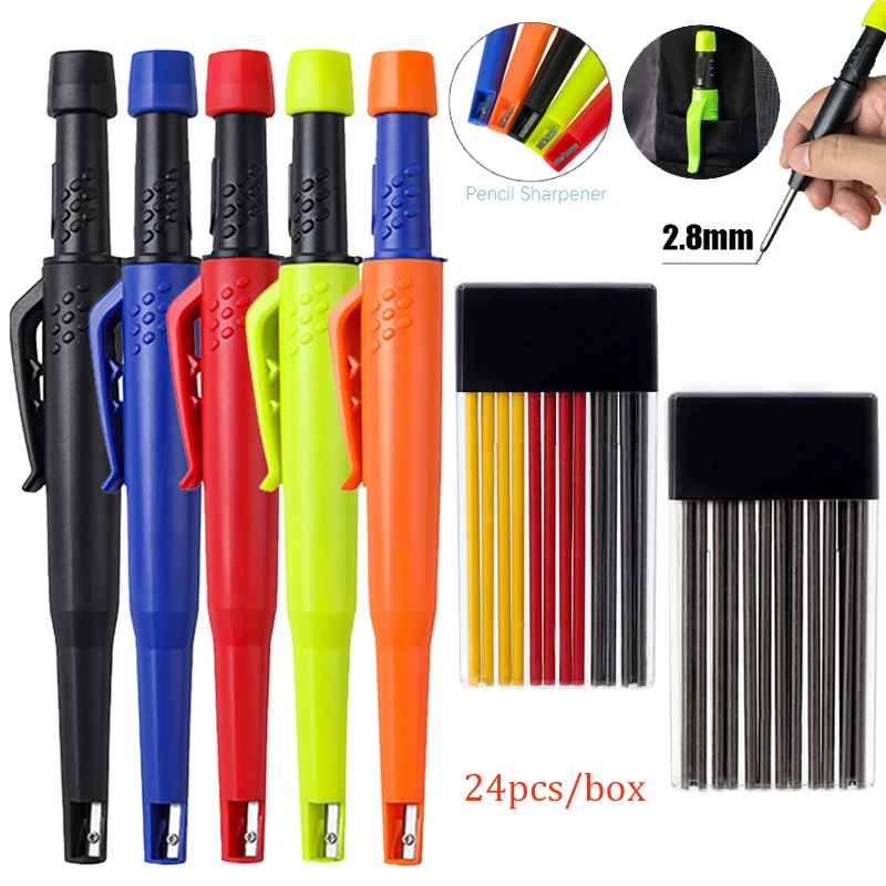 

2.8mm Woodworking Pencil Set, Capable of Deep Hole Marking, Built-In Pencil Sharpener, for Carpenters Construction Workers Tool