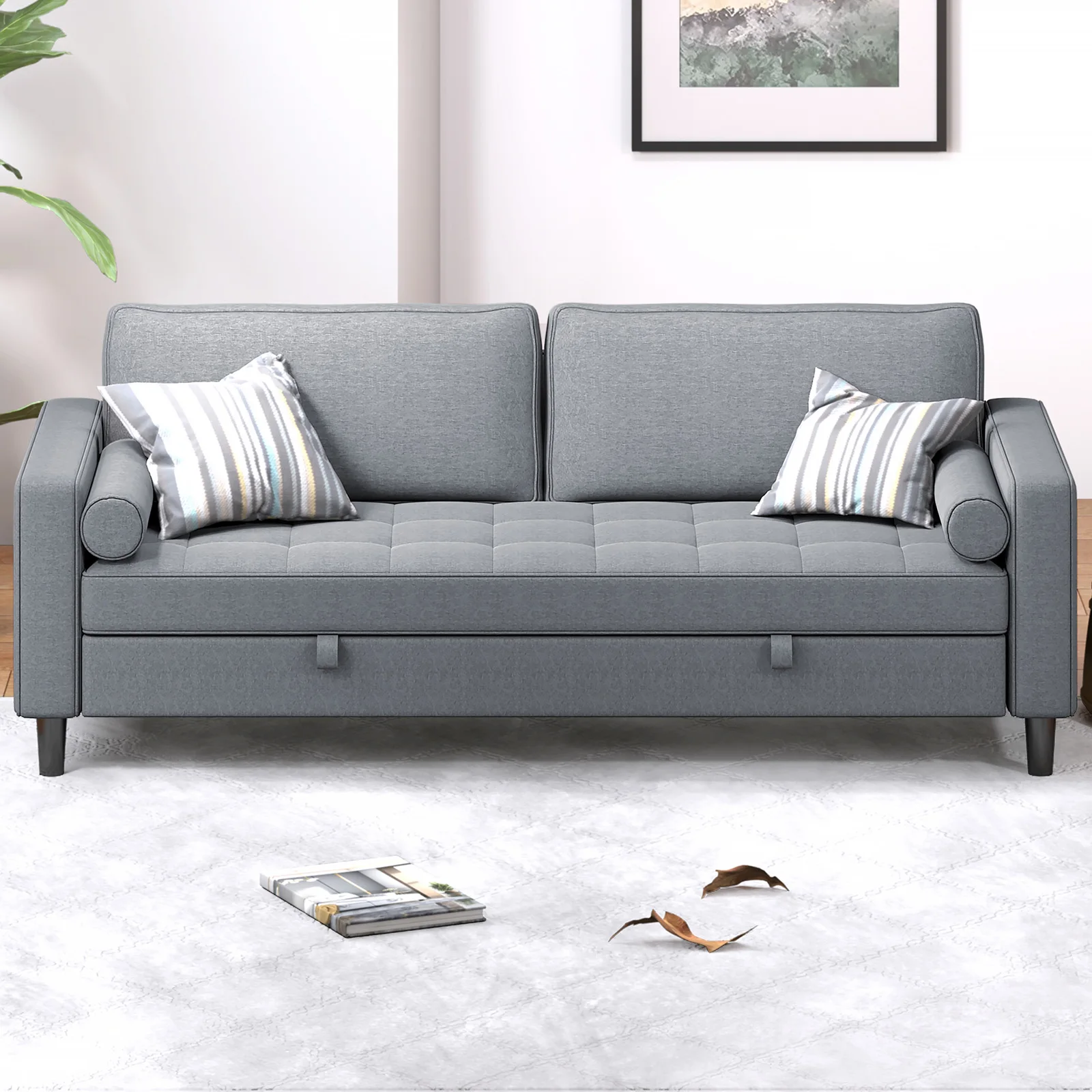 HORGAEO 2 in1 Convertible Pull Out Sofa Bed, Modern Sleeper Sofa Bed with Spring Cushion, Futon Sofa Bed for Small Space