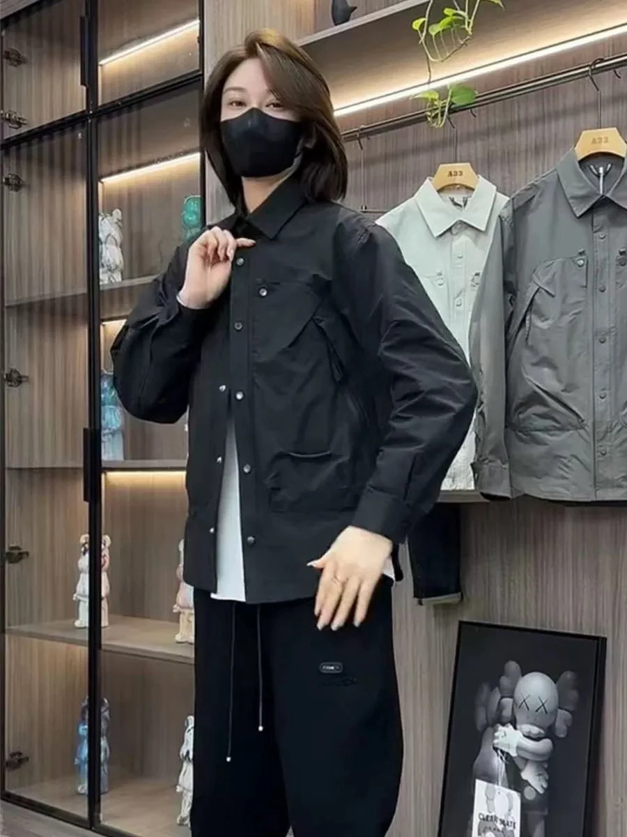 

Casual Men's Jaet Spring Autumn New Sle Large ket Workwear Turn-down Collar Faionable Wear-resistant Leisure Coat