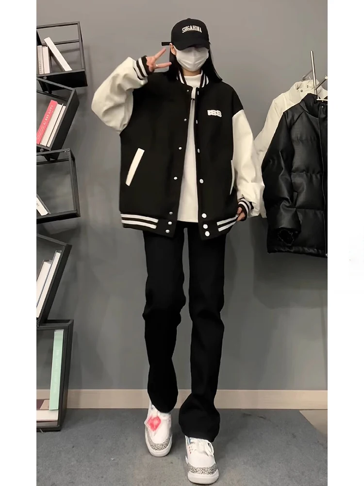 

Черные джинсы Slim Fit прямого кроя для мужчин, эластичные длинные брюки в американском стиле, молодежный тренд, весна-осень