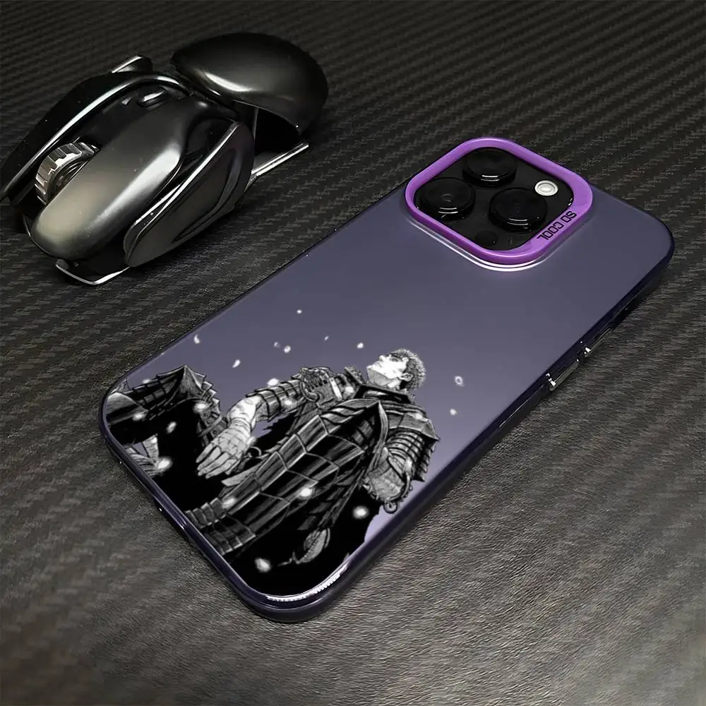 日本アニメ ベルセルク クラシック iPhone17、16、15、14、13、12、11 Plus、Pro Max用 パープル マット 耐衝撃カバー