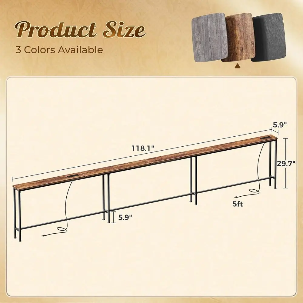 118 Inch Soa Tale with Power Outlets and US-C Ports, 5.9 Inch Narrow Entryway Tale, ehind Couch Tale with Stora, Extra-Long ole