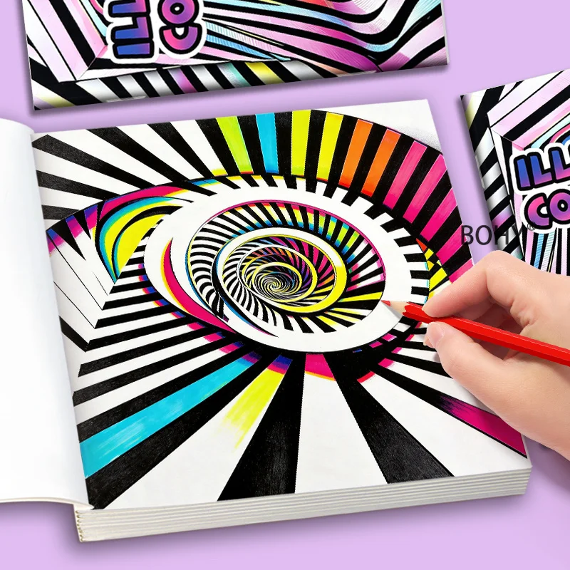 1 3D Visual Illusion Art Coloring Album, 24 Pages, Focusing on Soothing Coloring Training, Amateur Hand Drawing Hobby Creation