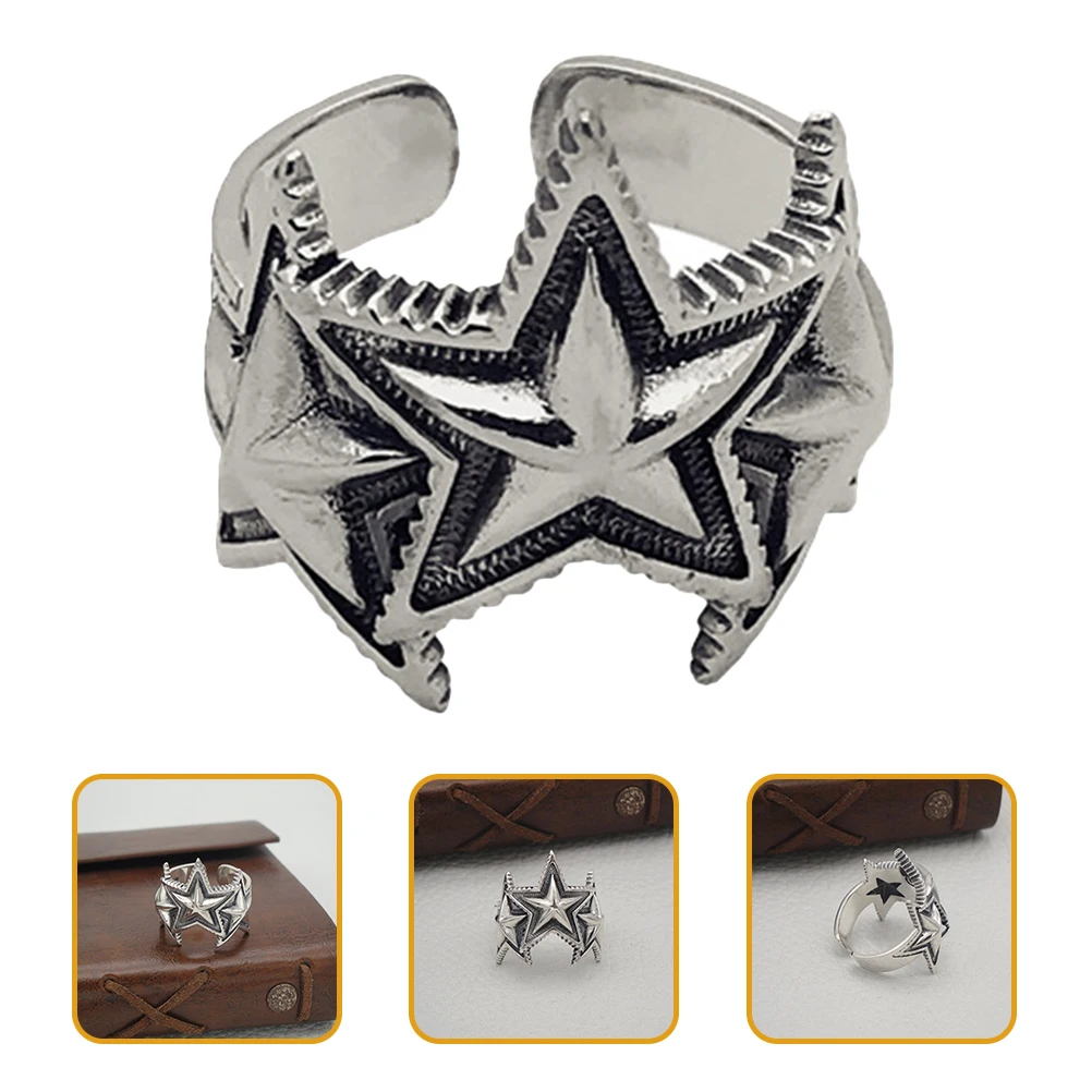 

Adjustable Five-Pointed Star Finger Ring Punk Style Male Knuckle Ornament Open Structure Durable Party Festival Costume