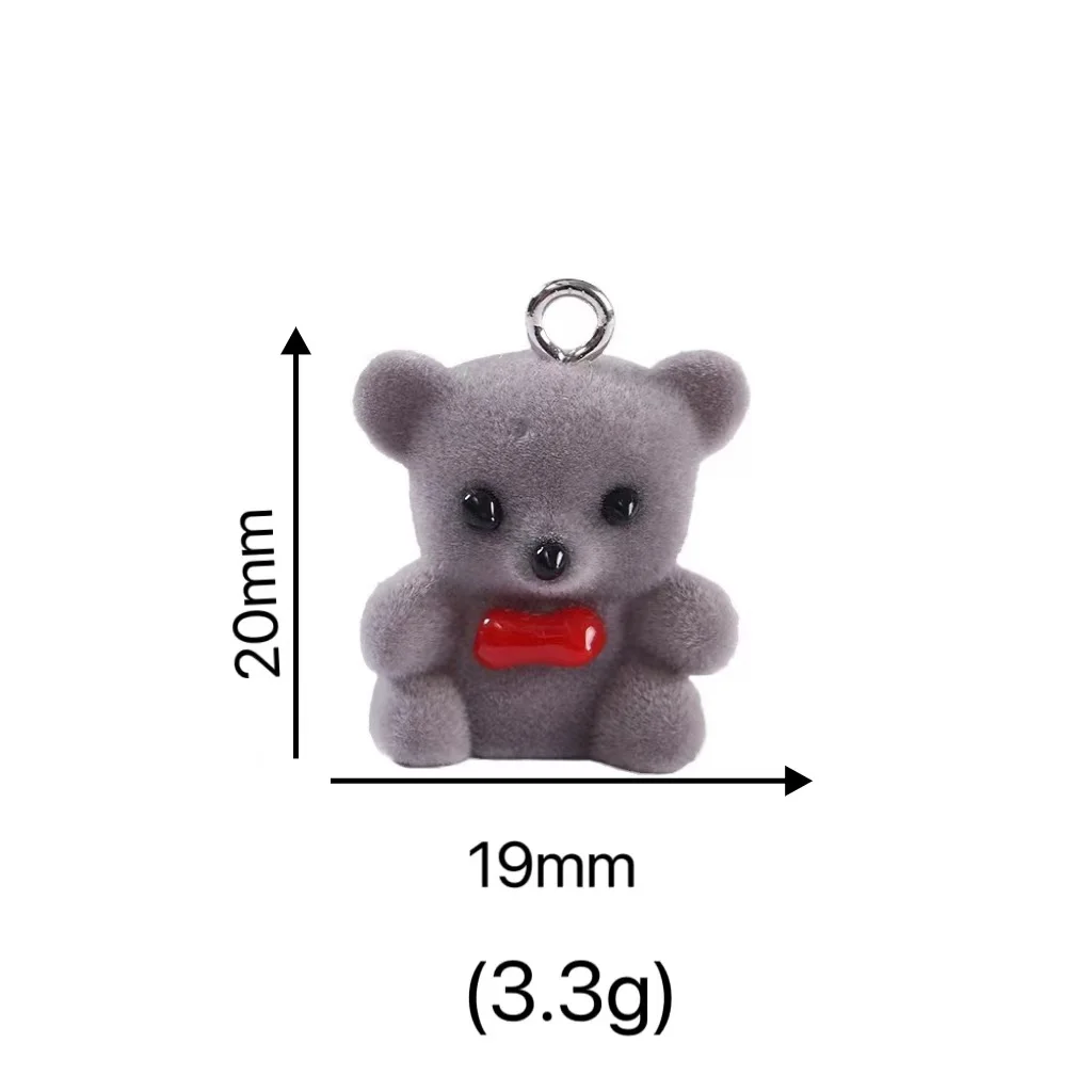 Dijes de animales de resina flocados para hacer collares, accesorios de cadena de teléfono móvil, colgante de oso sentado encantador, llavero diy, 30 piezas