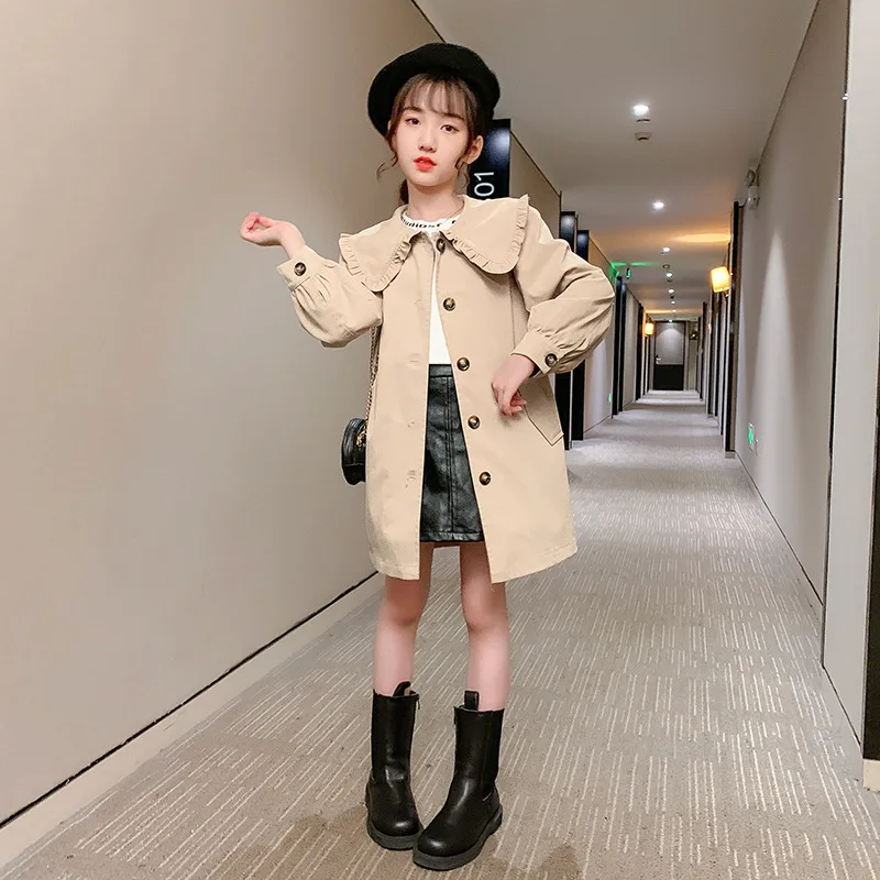 

3-12 Years Spring Autumn Children Jacket Casaco Infantil Fashion Long Style Kid's Girl Trench Coat Teenage Girls Outerwear