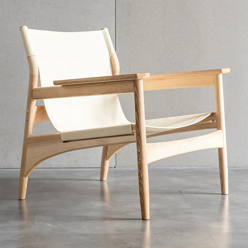 Solid wood canvas sofa chair saddle chair casual meeting guest chair backrest saddle leather