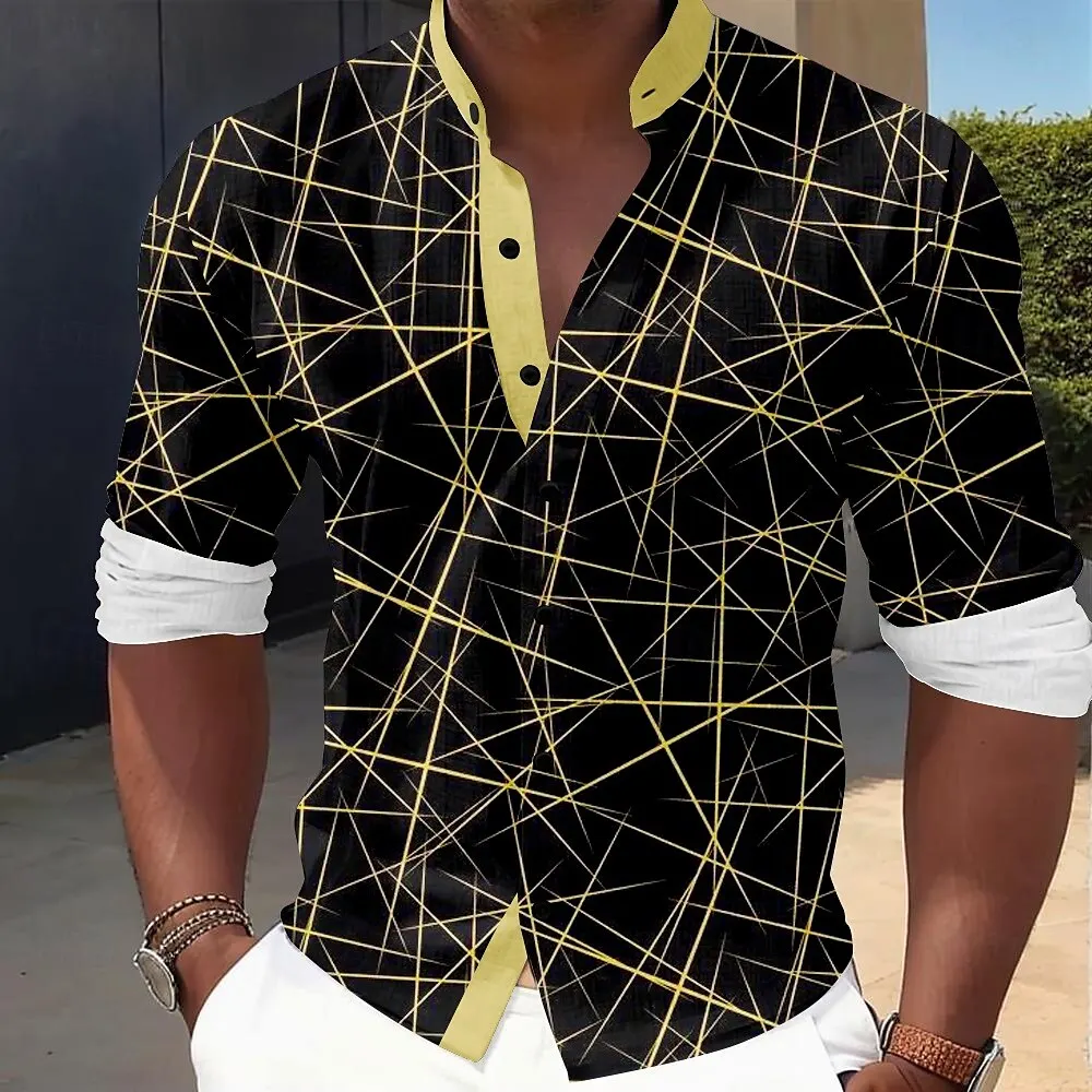

Men's Geometric Grid Plaid Shirt Button Up Shirt Casual Long Sleeve Fashion Streetwear Summer 3D Print Collared Shirt