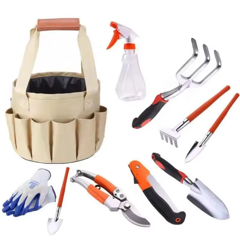 High Quality 9pcs Hand Garden Tool Set Mini Repotting Kit and Carrying Tote Bag Agriculture Garden Grafting Outdoor Tool