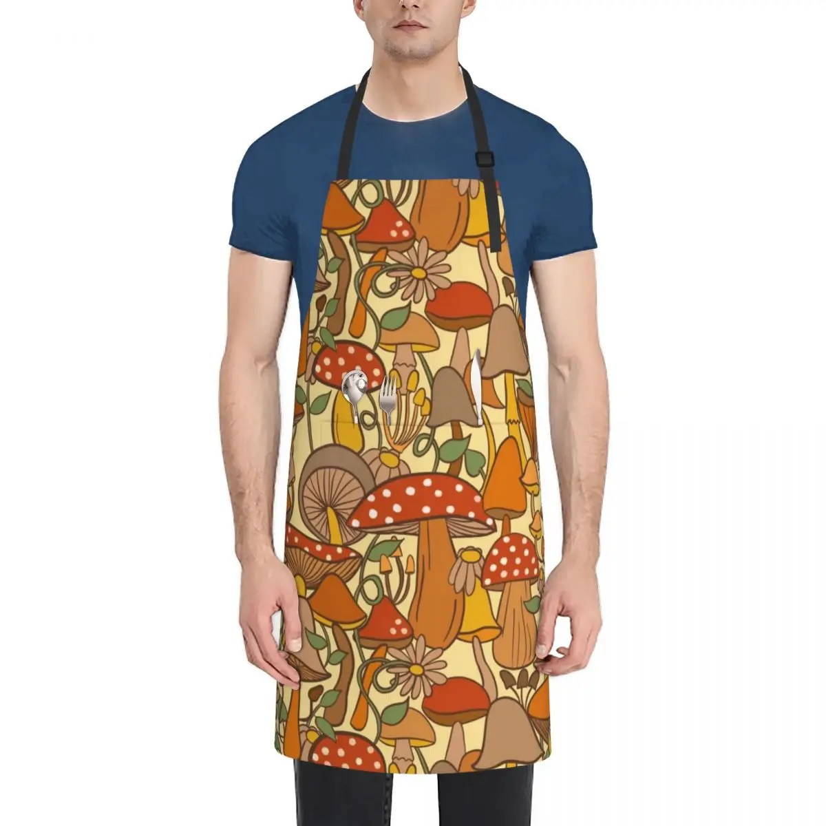 

Mushrooms-toadstools-brown-orange-vintage-70s Apron barber uniform christmas 2024 Women's Dresses Waiter Uniforms Apron