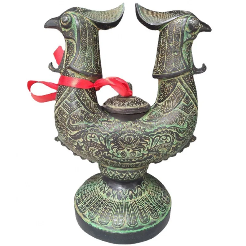 Antique Antique Backflow Antique Bronze Ware Home Decoration Distressed Movie Props Shuangfengzun Pot Ornaments Wholesale