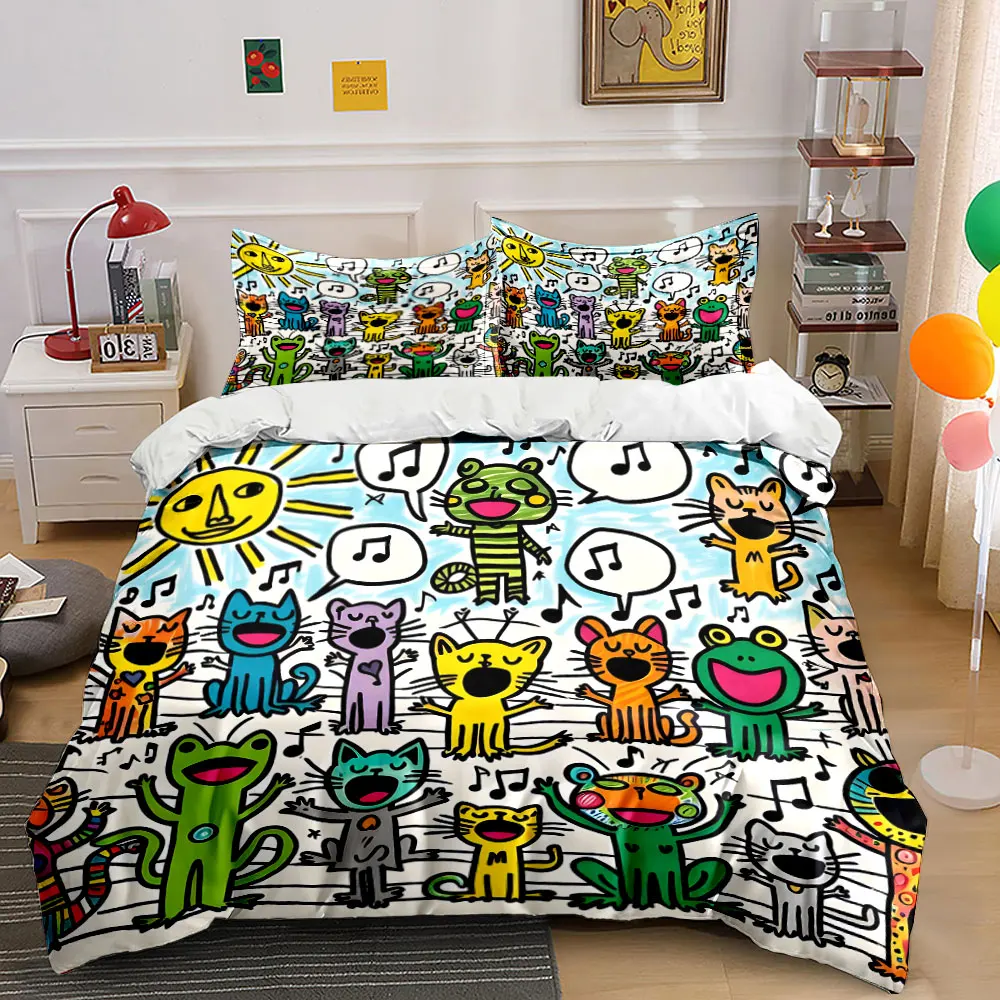Fun Animal Choir Drawing Print Bedding Set 1 Duvet Cover 2 Pillowcases for Adult and Children Luxury Gift Full Size