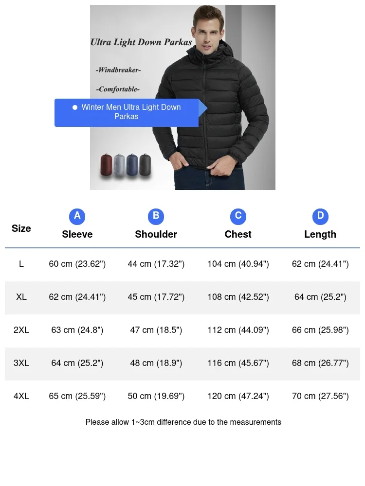 Parka Pria Ultra Ringan Musim Dingin, Mantel Berkerudung Tahan Air Hangat Modis untuk Pria, Jaket Berlapis Penahan Angin Termal Pria, Pakaian