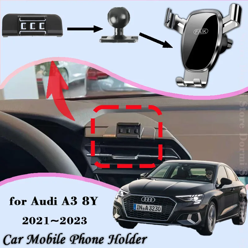 

Car Mobile Phone Holder For Audi A3 S3 RS 3 8Y 2021~2023 360 Degree Rotating GPS Special Navigation Mount Support Accessories