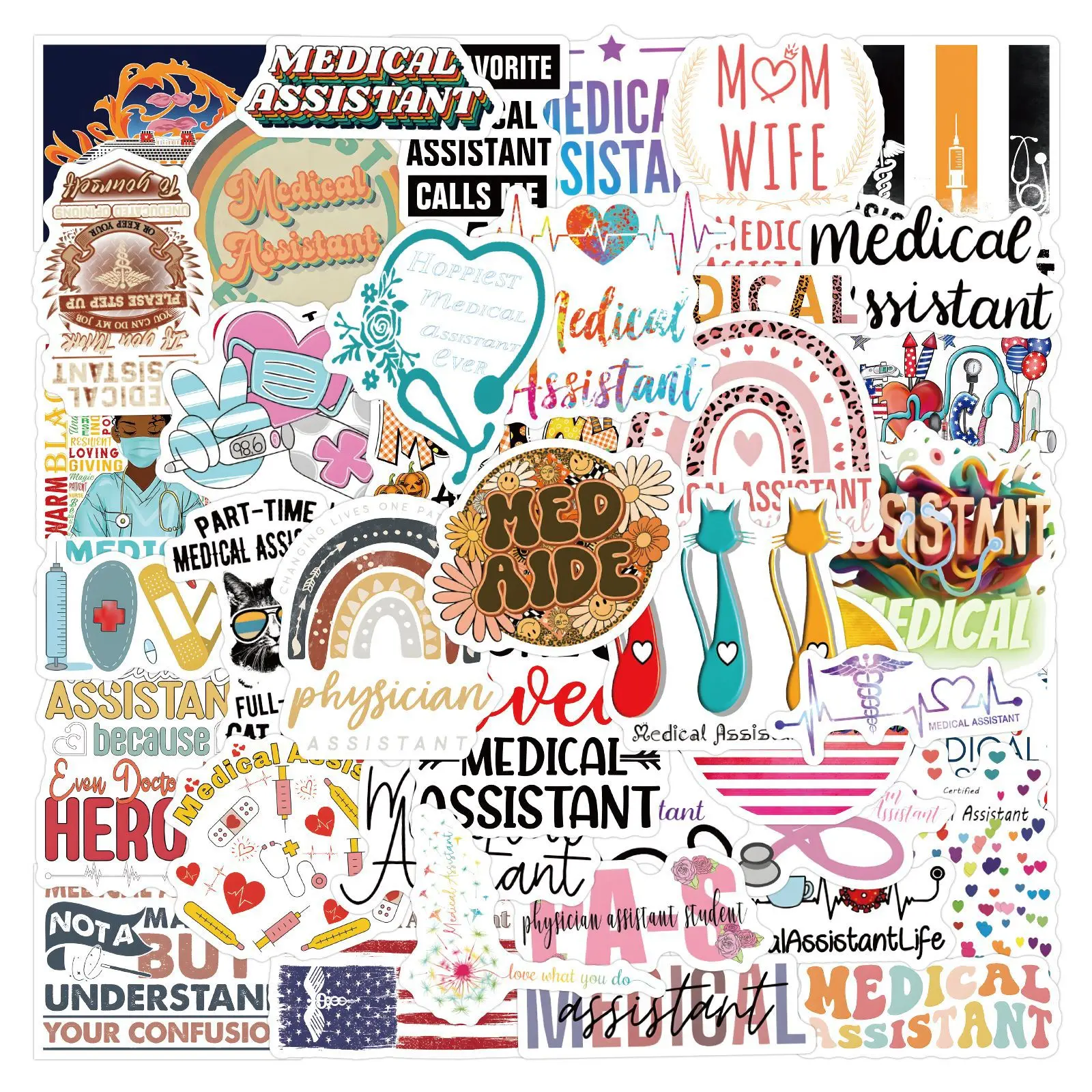 

55PCS Medical Assistant Sticker Quote Phrases in English Decorative Notebook Water Cup iPad Waterproof Sticker Kids Toy