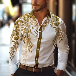 2024 Nieuwe Heren Casual 3d Bedrukt Blad Print Shirt Voor Dagelijks Gebruik, Lente Revers Lange Mouw Knoop Up Shirt S-6XL Plus Size