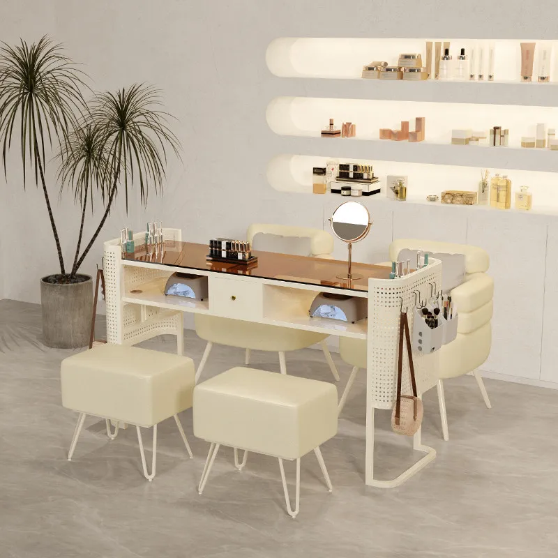 LTT black manicure table and chair set embedded manicure shop glass special table