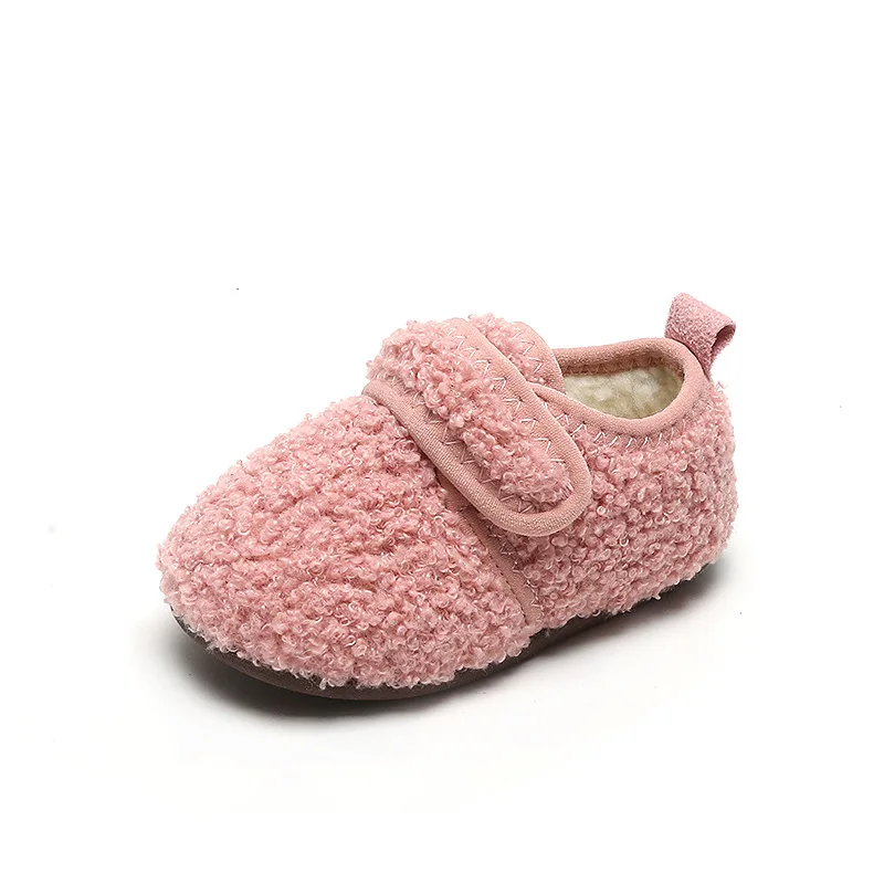 2023 Autumn Winter Children Home Slippers Baby Non-slip Warm Indoor Cotton Shoe Solid Color Fur Kids Shoes Boys Girls Flip Flops