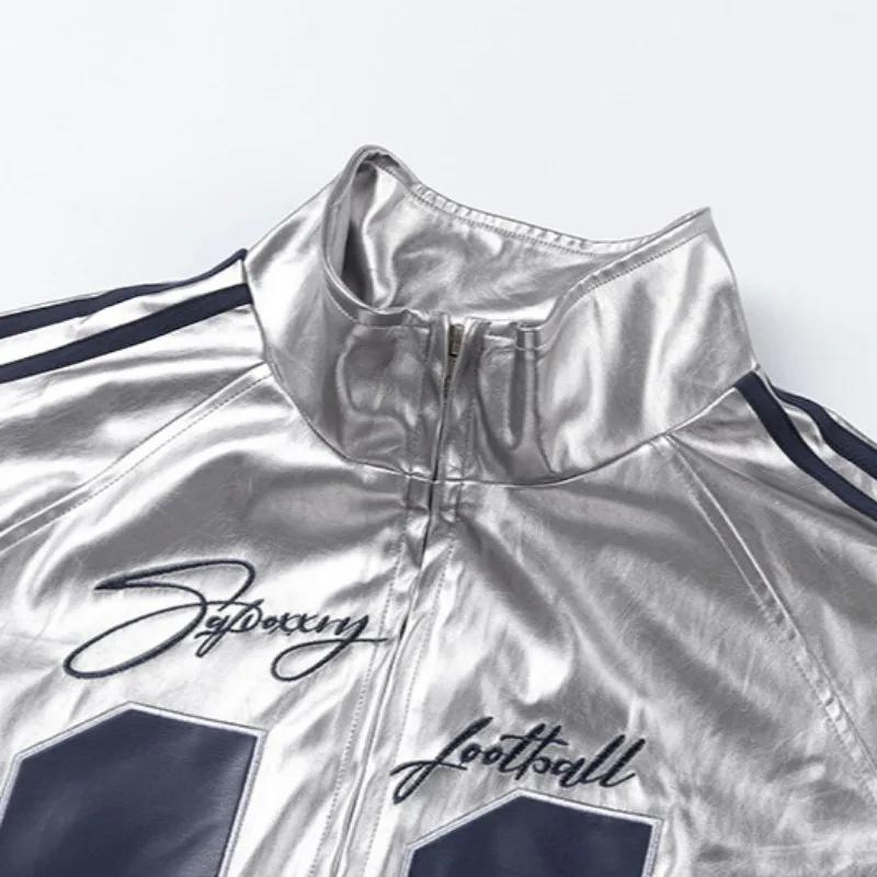 Embroidery Sliver Leather Jackets Women Spring Autumn PU Y2k Jacket Women Loose Varsity Jacket Men Baseball Coats Women Clothing