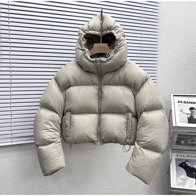 2024 Winter Lightweight White Duck Down Hooded Loose Puffer Jacket Warmer Oversize Jacket Cotton Long Sleeve Zipper Padded Coat