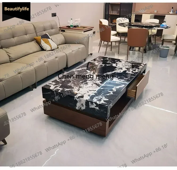 

Y183Bulgari black marble luxury stone coffee table living room new walnut light luxury high senseQ