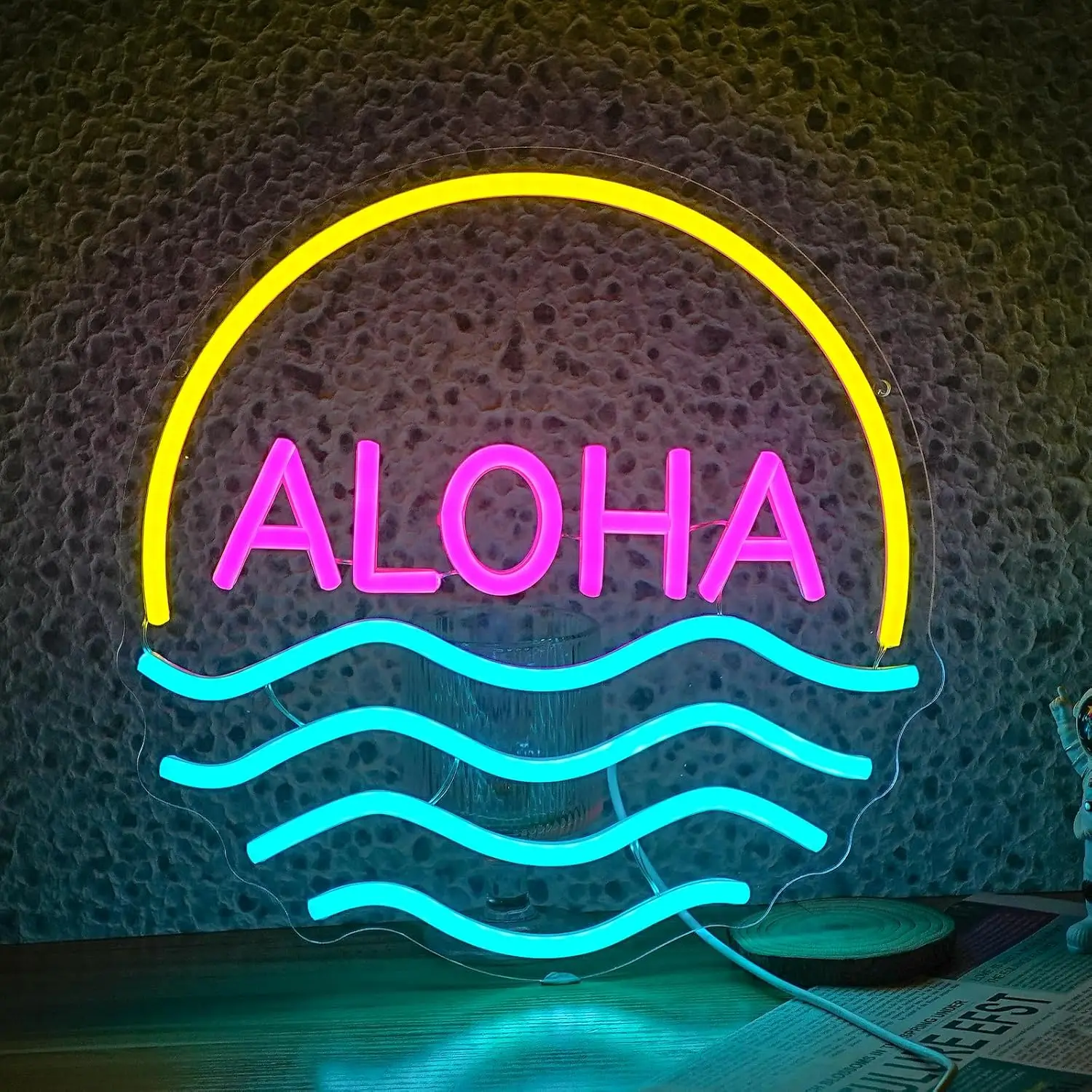 Aloha Neon Sign LED Sun Wave Beach Theme Wall Art Decor for Home Cafe Bar Summer Party Gifts USB Powered Colorful Glowing Light