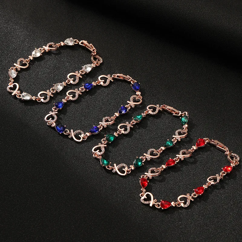 1pcs Hot Selling heart-shaped Fashionable Hollow Temperament Flower Inlaid Diamond Lady Alloy heart-shaped Bracelet For Women