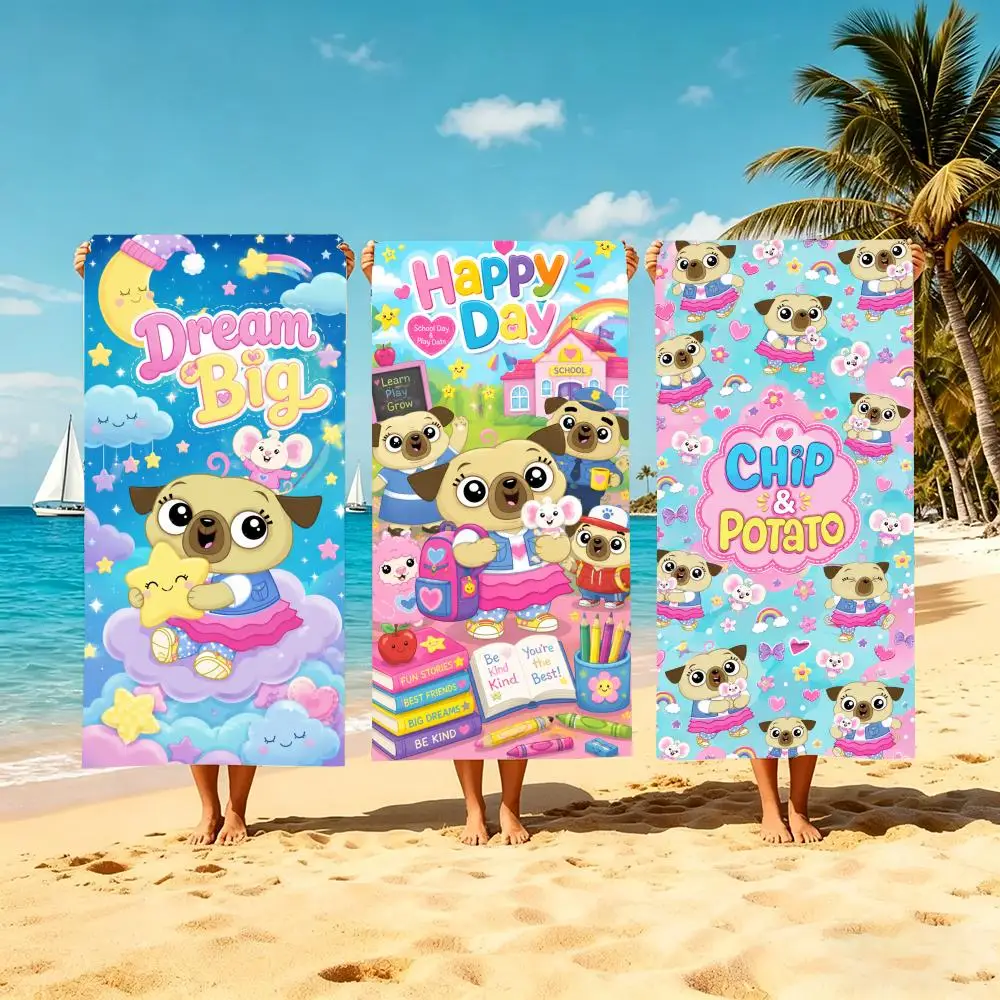 Cartoon Chip and Potato Towel Microfiber Beach Towel Quick Dry Absorbent Soft for Swimming Yoga Resort Travel Camping