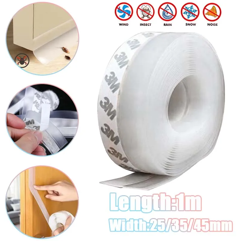 Self Stick Door Edge and Bottom Sealing Strip for Glass Door Window Draft Wind Blocker Dustproof Noise Isolation Strip