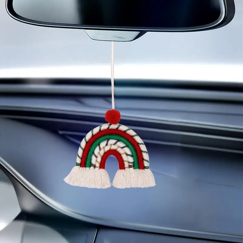 Knitted Christmas Ornaments Tassel Rainbow Car Charm Soft Car Ornament Colorful Festive Decor For Home Christmas Tree Backpack