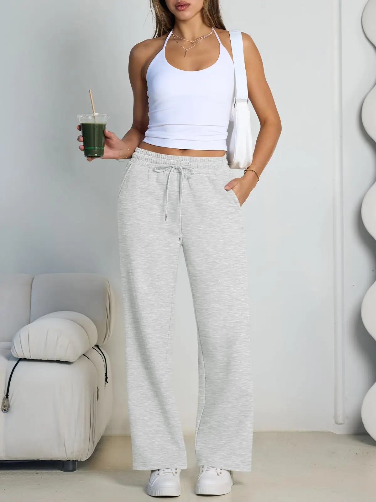 2026 New Harajuku Wide Leg Sweatpants Women Streetwear Baggy Oversize Gray Sports Pants Woman Drawstring Casual Joggers Trousers image 6