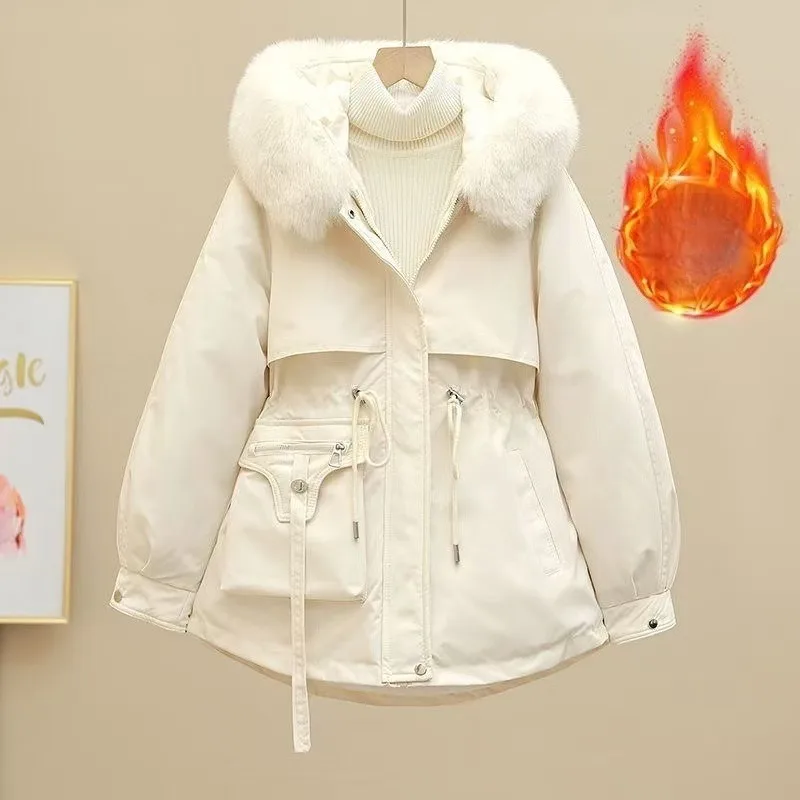 Women's Thickened Fleece Lined Down Cotton Jacket Winter Coat Korean Style Waist Cinched 2026 New Design Sensation Coat