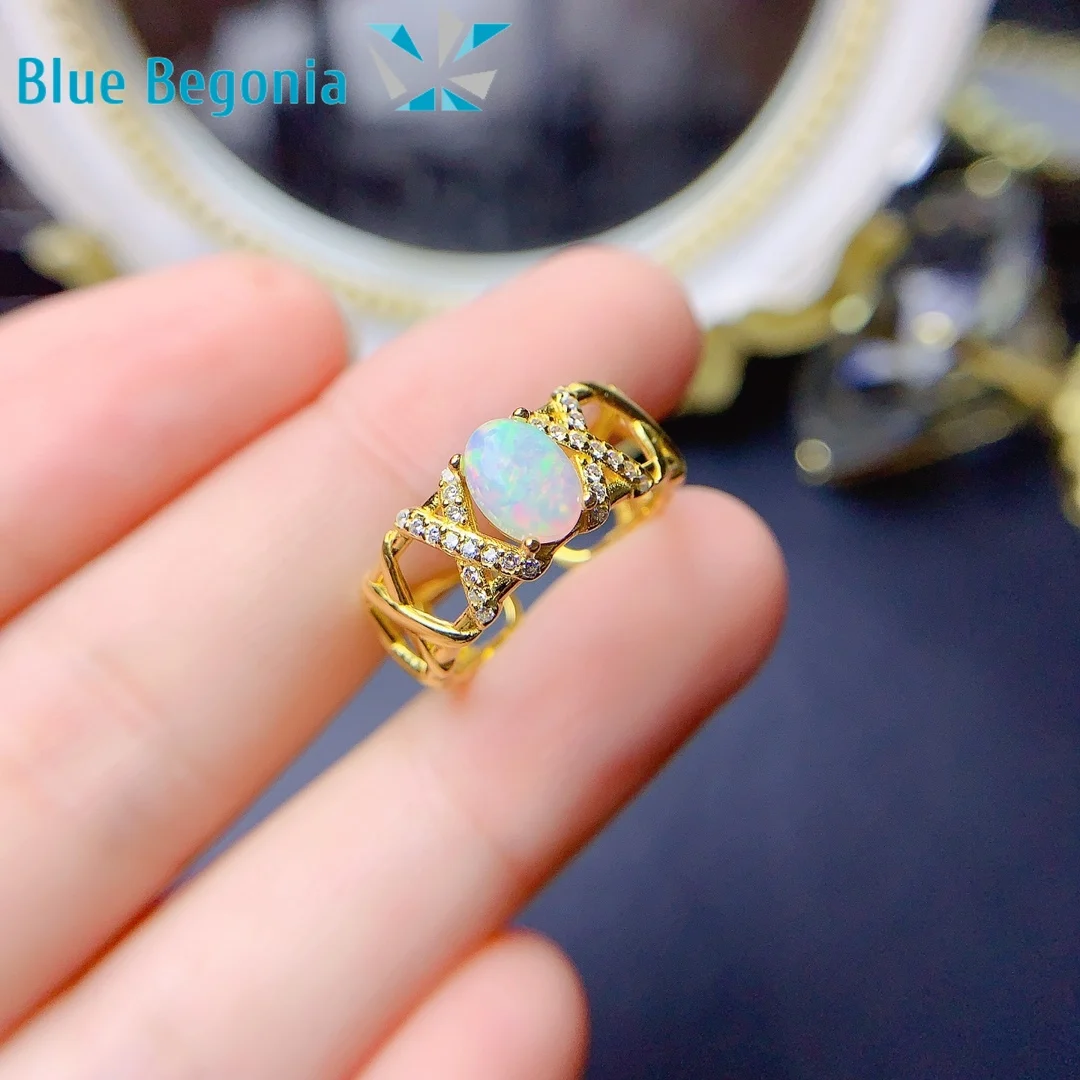 Natural Opal Ring birthday party Gift Fine Jewelry  925 Sterling Silver 5*7MM Gemstone