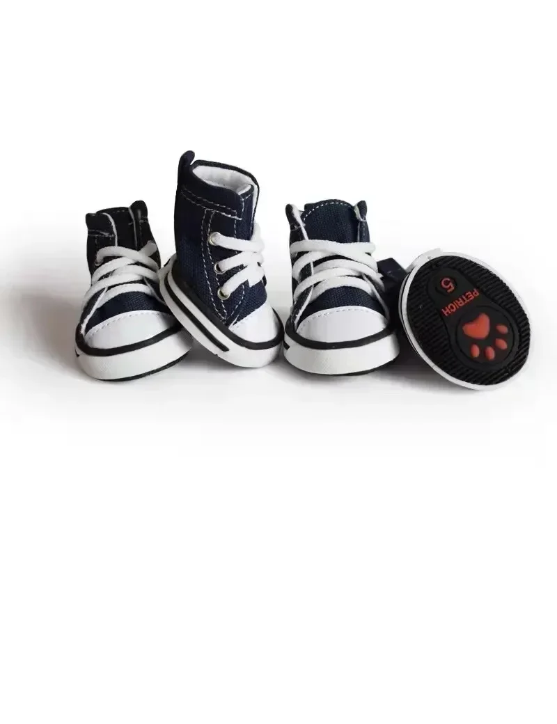 

4 Pcs Anti-skidding Denim Canvas Dog Shoes Pet Shoes Waterproof Shoes Sneakers Breathable Booties For Dogs Socks Pet Supplies