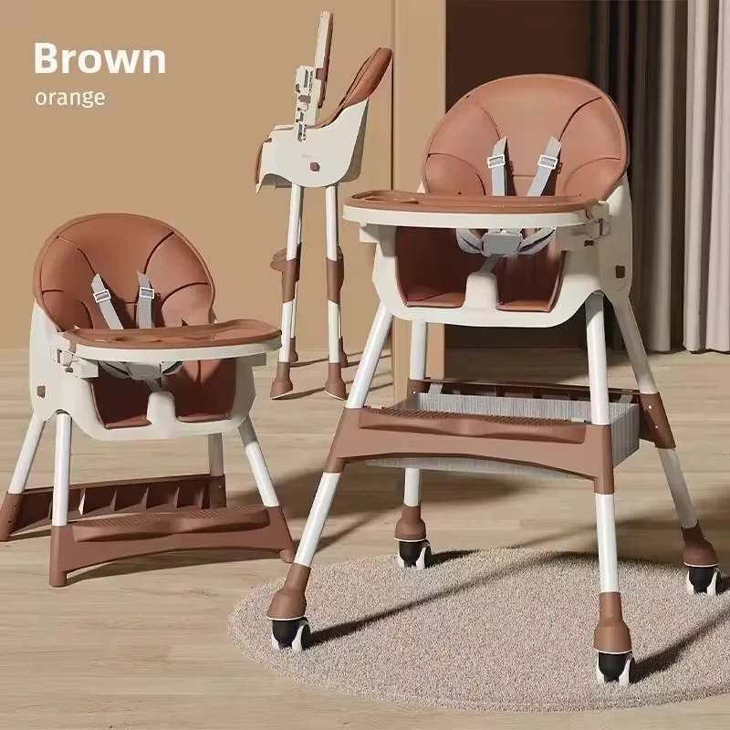 Foldable Baby High Chair Multifunctional Foldable Reclining Feeding Table Chair Seat  Heights With Easy To Clean Feeding