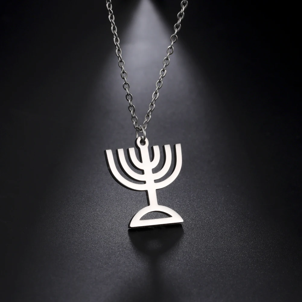 VASSAGO Hanukkah Necklace Triangle Menorah Pendant Necklace Stainless Steel Chanukah Jewelry Dainty Jewish Religious Gifts