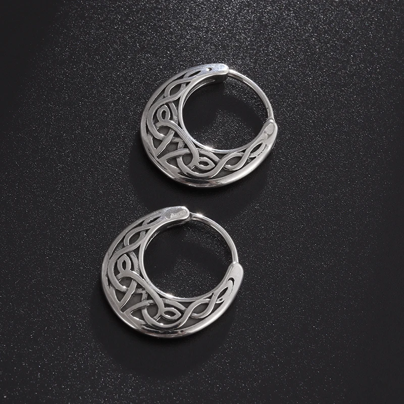 Vintage Nordic Celtic Knot Hoop Earrings Men Womens Gothic Punk Hypoallergenic Jewelry Holiday Style Gift image 3