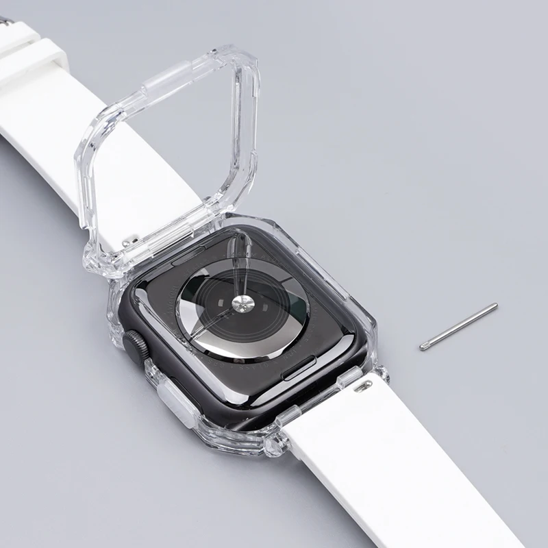Transparent Case Modification Kit For Apple Watch 10 9 8 7 45mm 41mm 42mm 46mm Silicone Band iWatch Series 6 SE 5 4 40mm 44mm