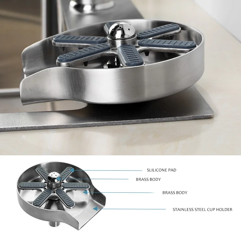 Stainless Steel High Pressure Glass Washer Automatic Glass Washer Bar Beer Coffee Milk Jug Glass Washer Kitchen Sink Accessories
