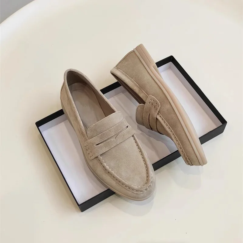 Mrxmus Dutit Spring New Women's Shoes  Round toe comfortable loafers  Sheep suede flat bottomed casual shoes  Commuter shoes